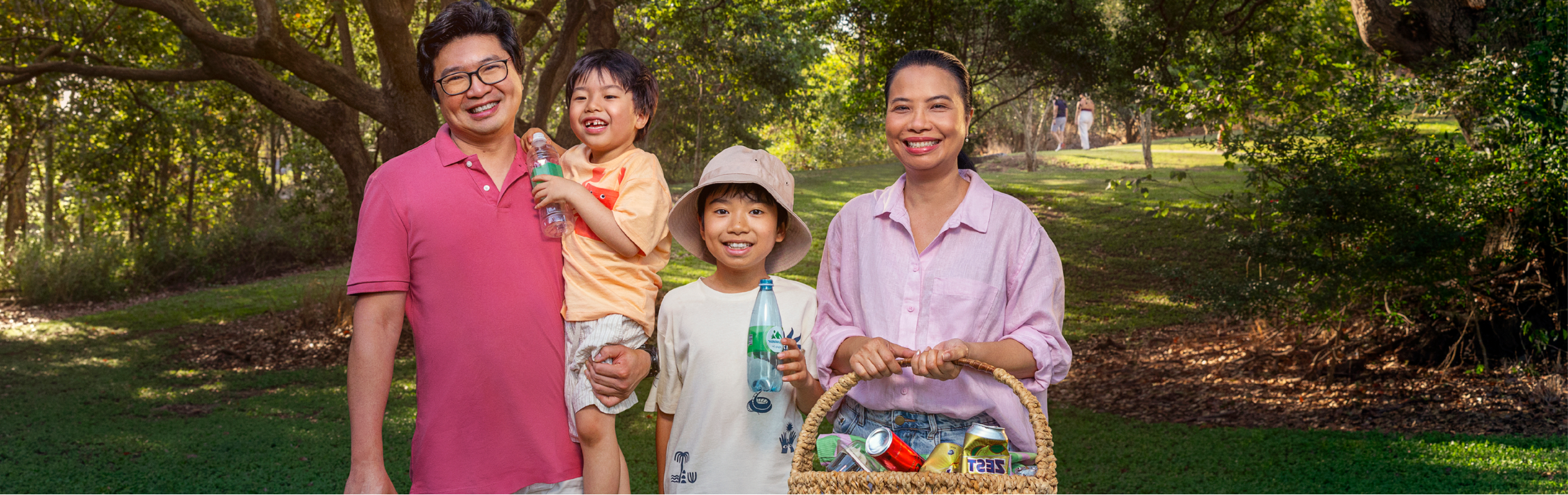 Family holding containers in a part